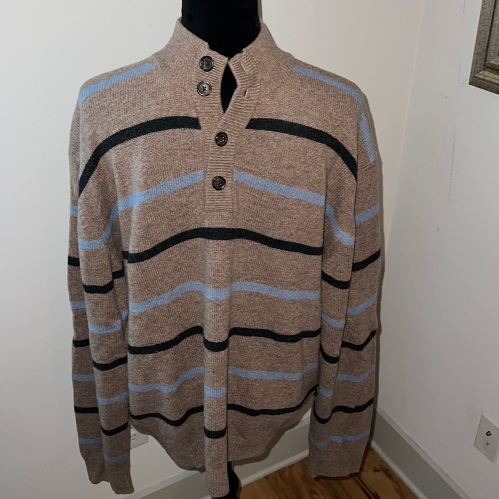 Jos. A. Bank 80% Lamb’s wool stripe mock neck 1/4 button‎ up men’s sweater Sz L